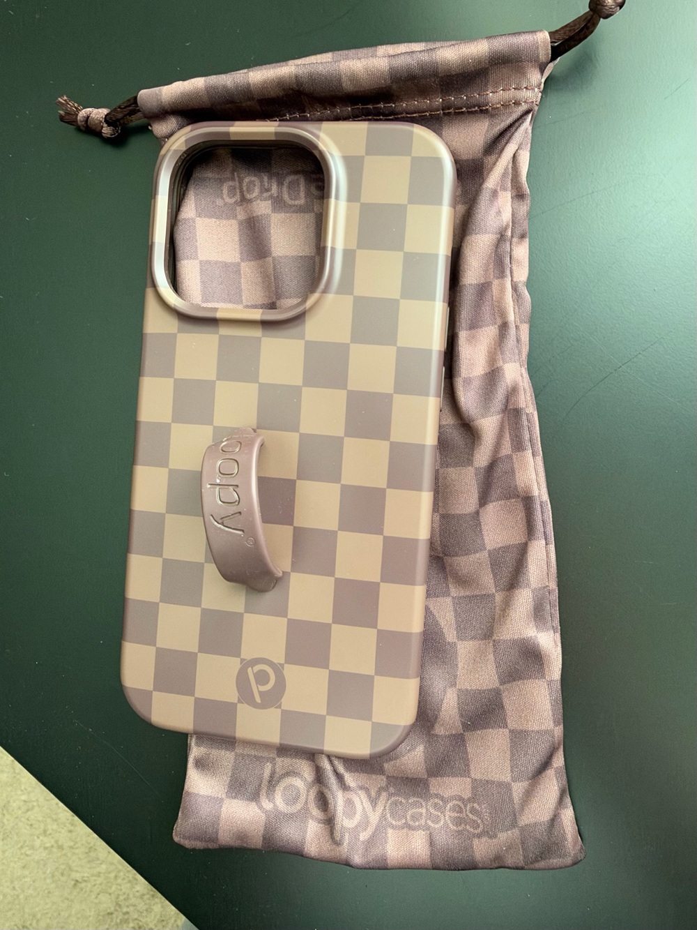 Loopy Case Brown Checkerboard iPhone Case with Loop IPhone 15Pro Righty